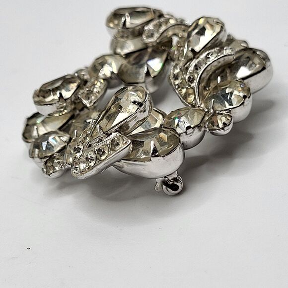 Vintage EISENBERG Clear Rhinestone Brooch Pin Costume Jewelry Silver Toned  2in - Picture 4 of 6